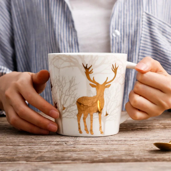 18OZ Big Mug Cup Porcelain Mugs Free Shipping Designer Golden Deer Owl Hug Printing on Cups Made of Ceramic and Original Design